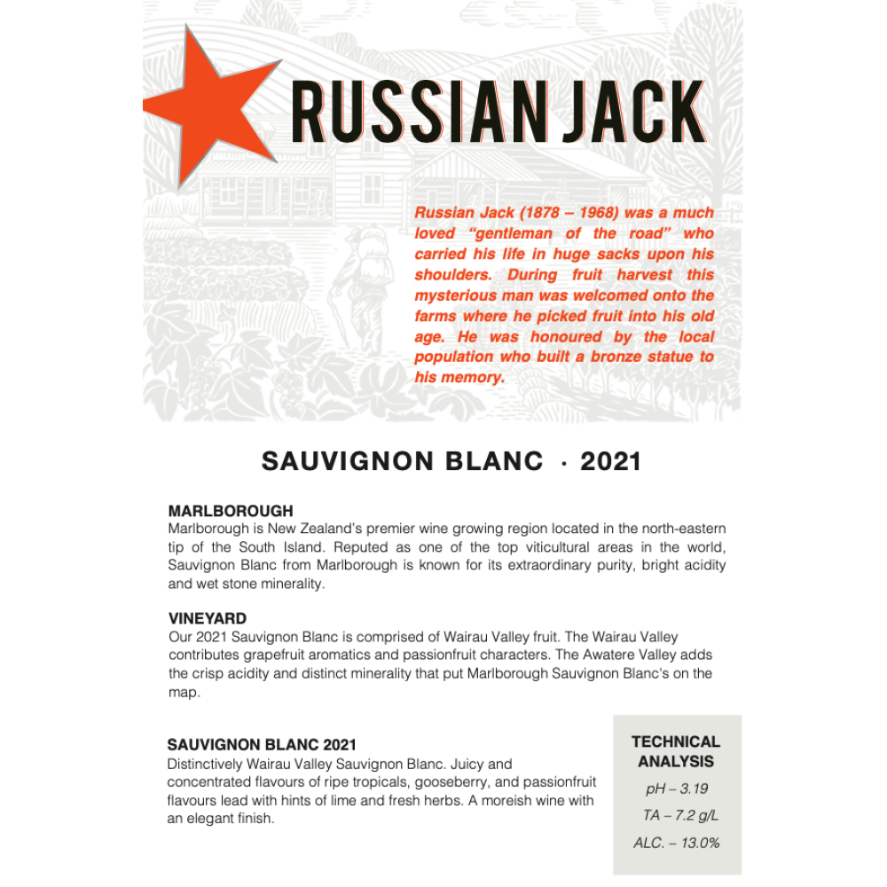 RUSSIAN JACK Sauvignon Blanc 750ml 2本セット RUSSIAN JACK Sauvignon Blanc 750ml 2本セット